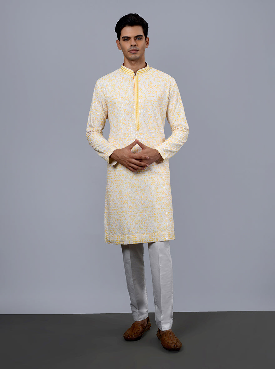 Cream & Yellow Kurta Pajama | TULA
