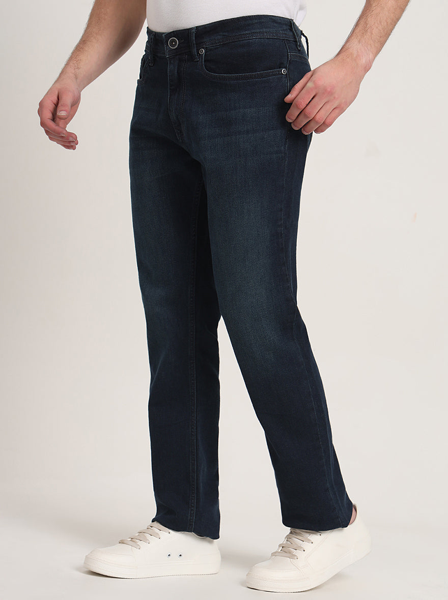 Dark Blue Washed Straight Fit Jeans | JadeBlue