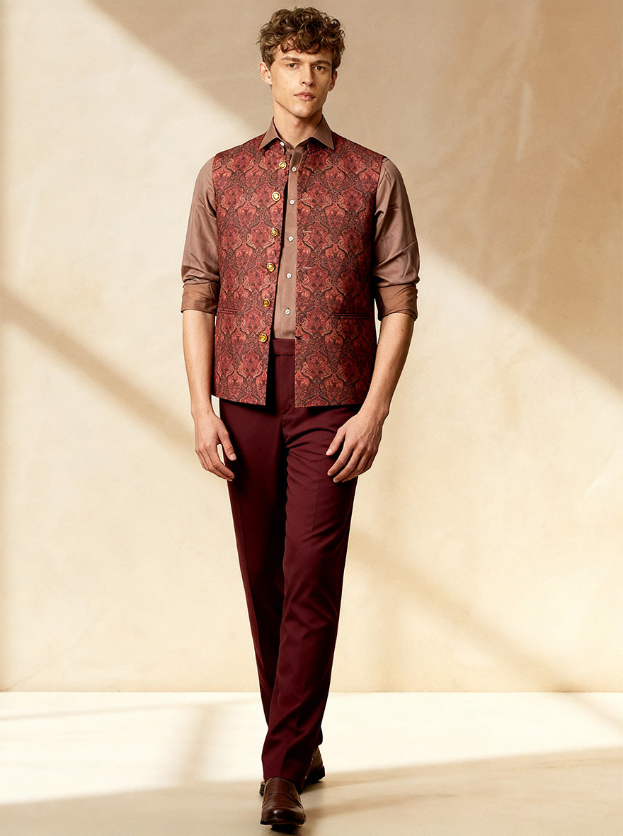 Maroon Printed Waistcoat | Greenfibre