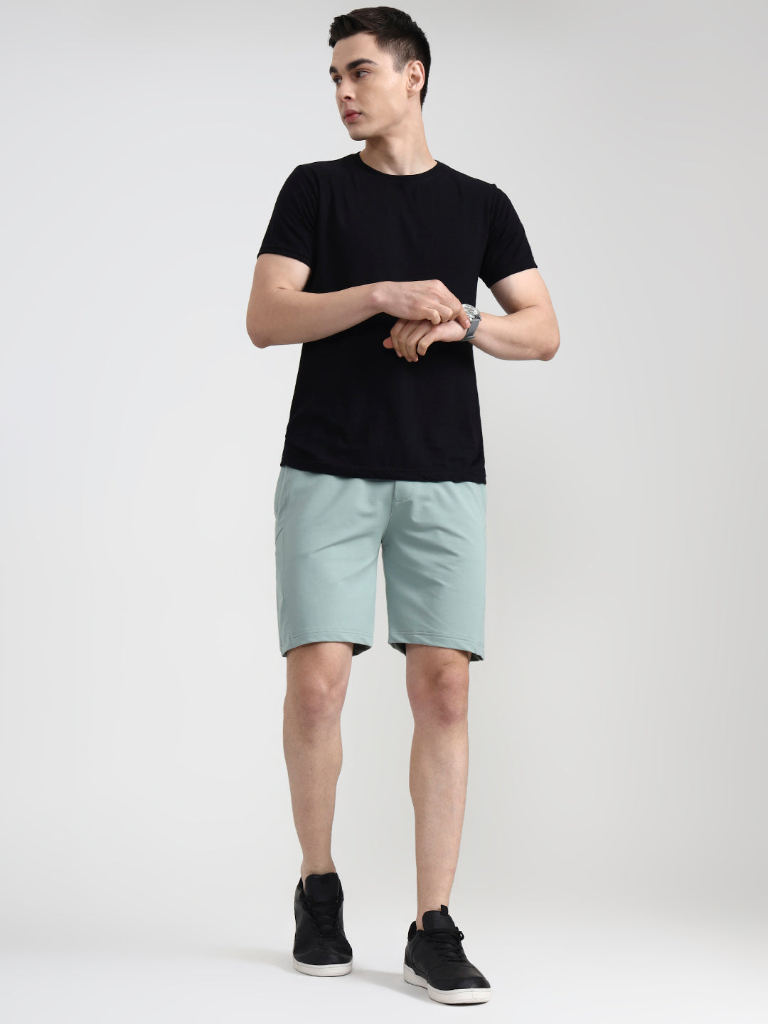Subtle Green Solid Slim Fit Shorts | JadeBlue