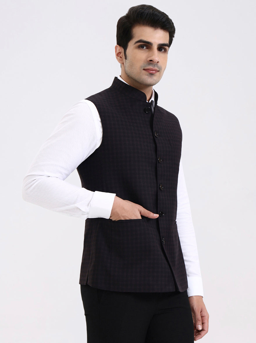 Maroon Checked Regular Fit Modi Jacket | JadeBlue
