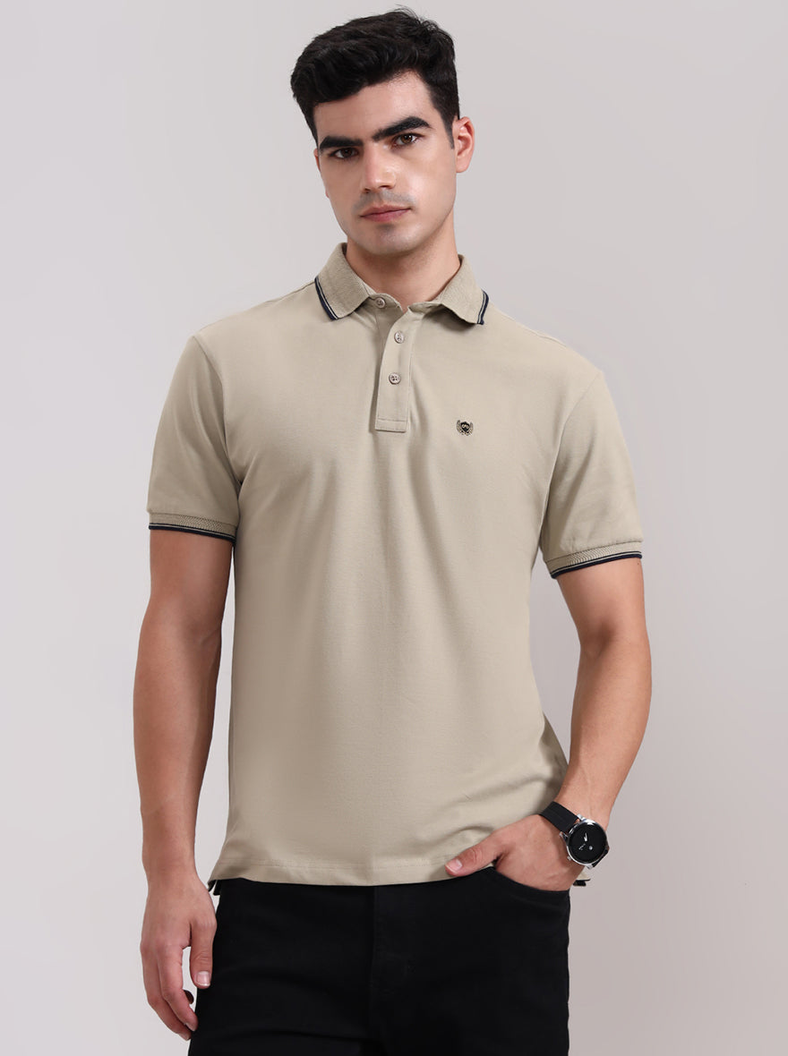 Light Green Solid Slim Fit Polo T-Shirt | JadeBlue