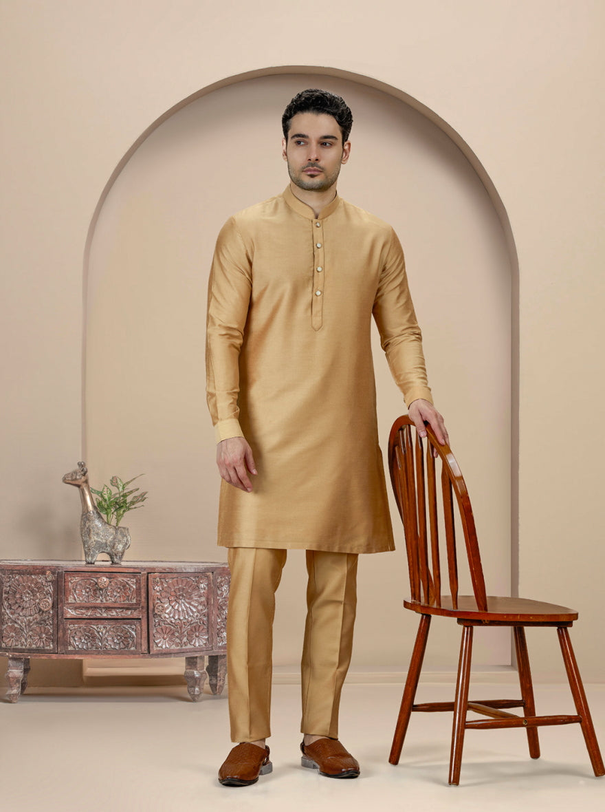 Golden Solid Kurta Pajama | TULA