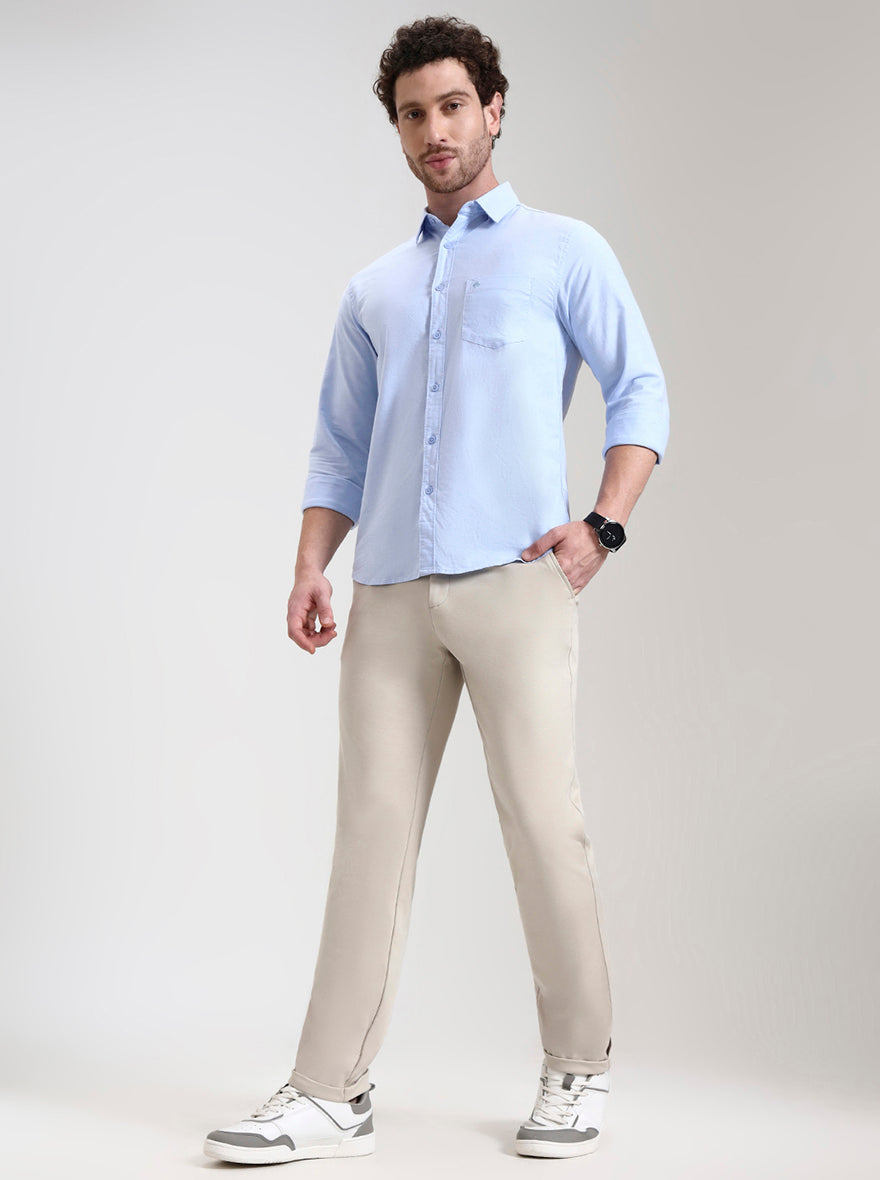 Beige Solid Venice Fit Casual Trouser | JadeBlue