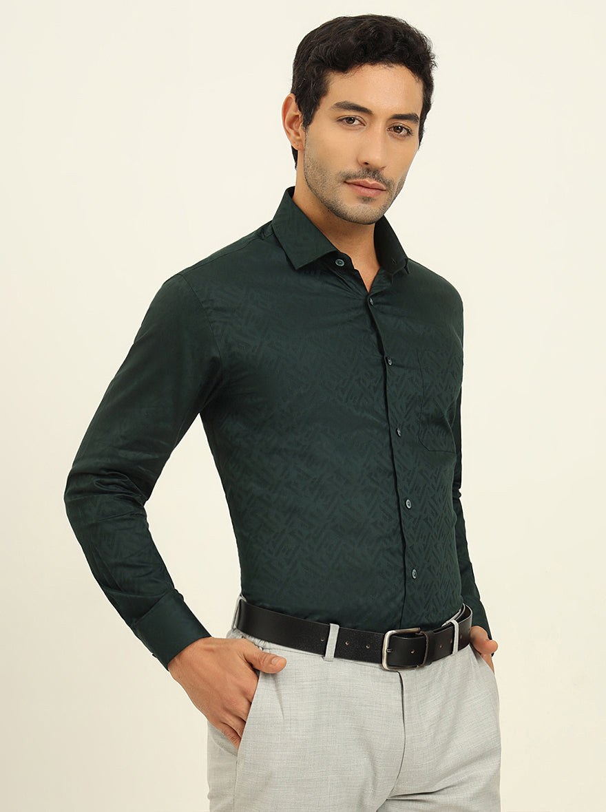 Dark Green Solid Slim Fit Formal Shirt | Metal