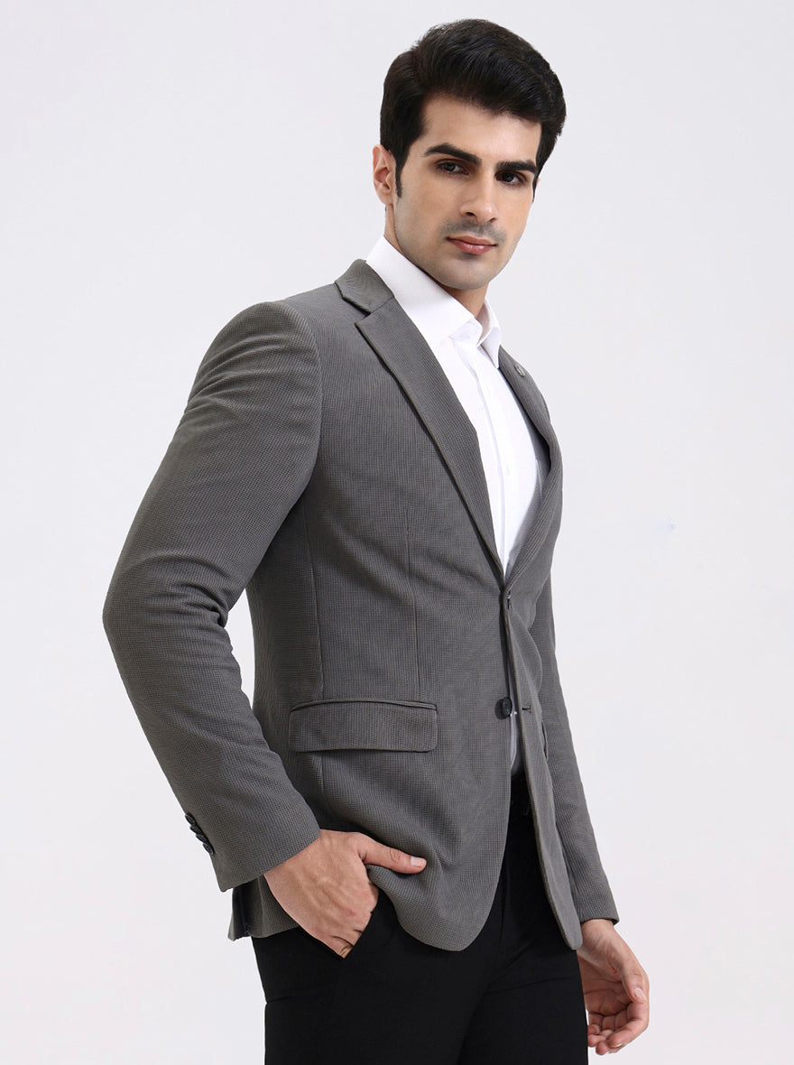 Dark Grey Solid Regular Fit Blazer | JadeBlue
