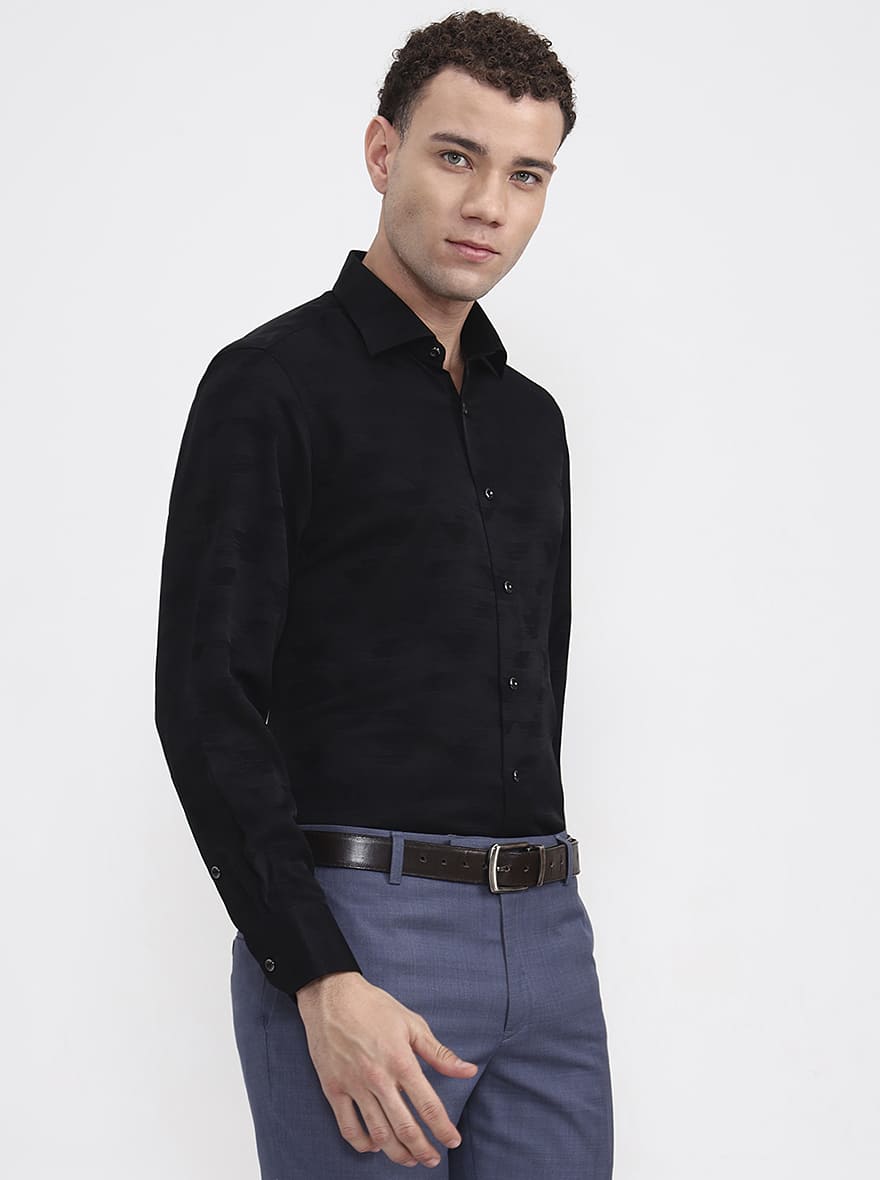 Black Printed Slim Fit Formal Shirt | JadeBlue Super Luxe