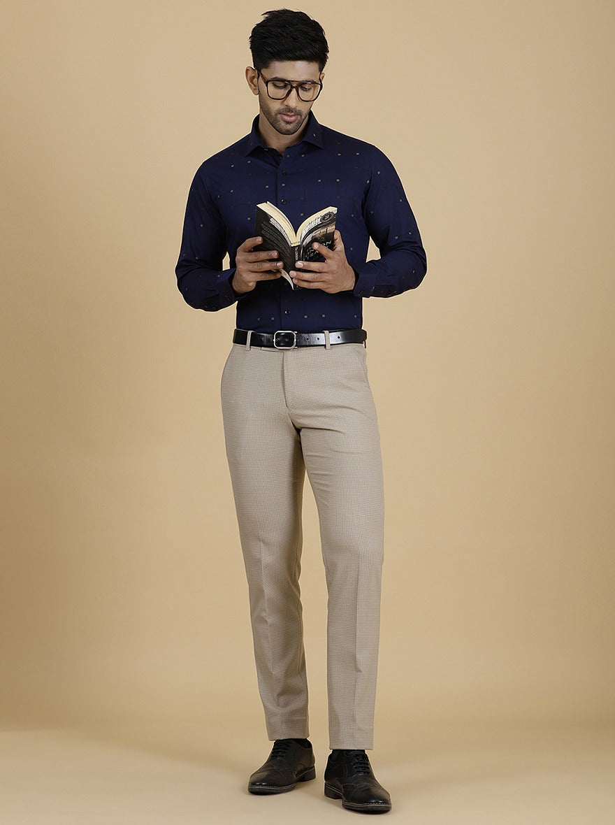 Navy Blue Printed Slim Fit Formal Shirt | Metal