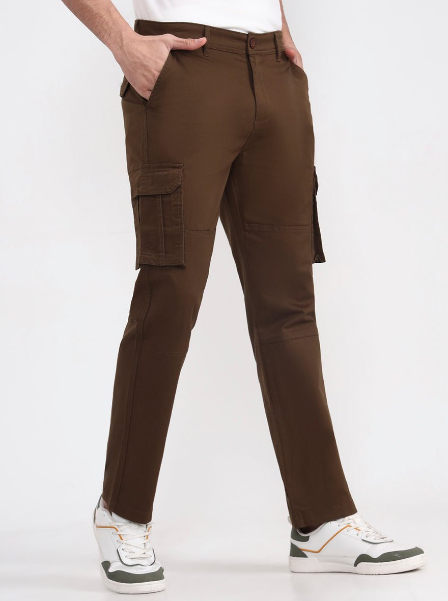 Brown Solid Slim Fit Cargo Pant | Greenfibre