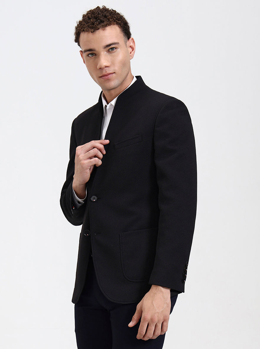 Black Solid Regular Fit Blazer | JB Studio