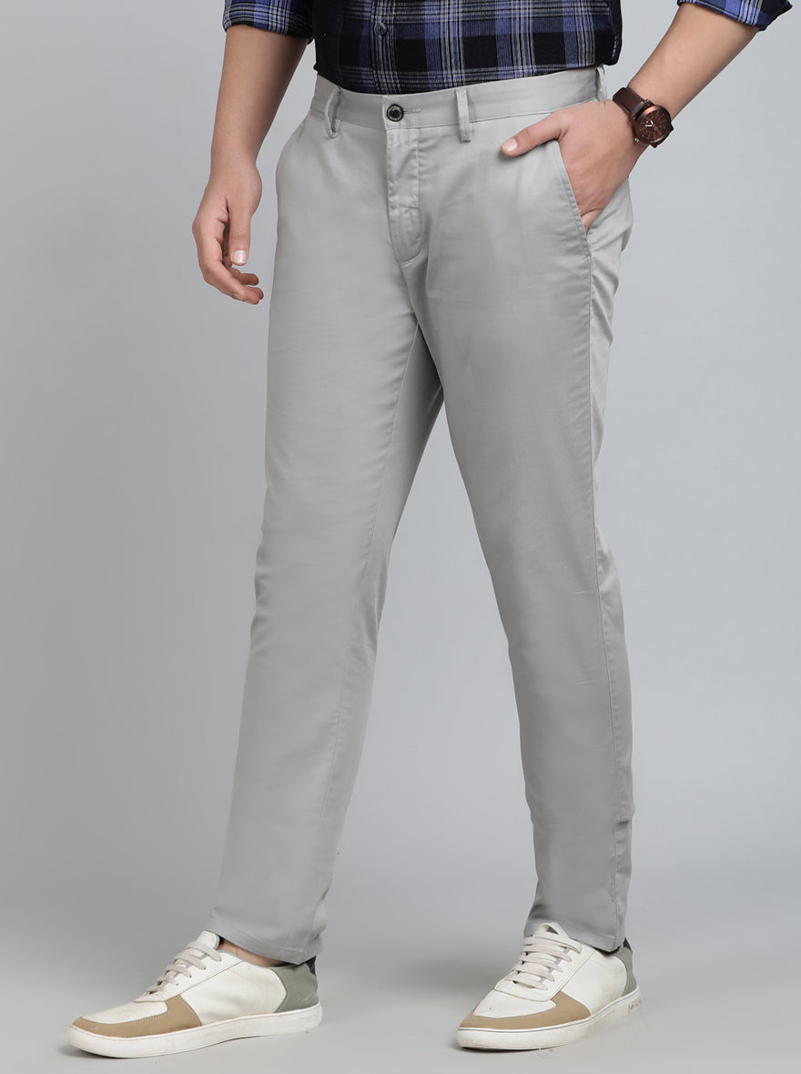 Light Grey Solid Uno Fit Casual Trouser | JadeBlue