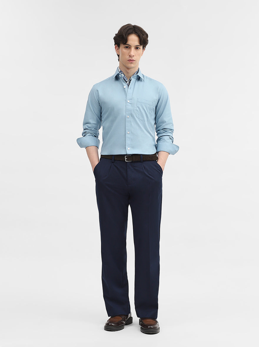 Blue Solid Slim Fit Semi Casual Shirt | JadeBlue
