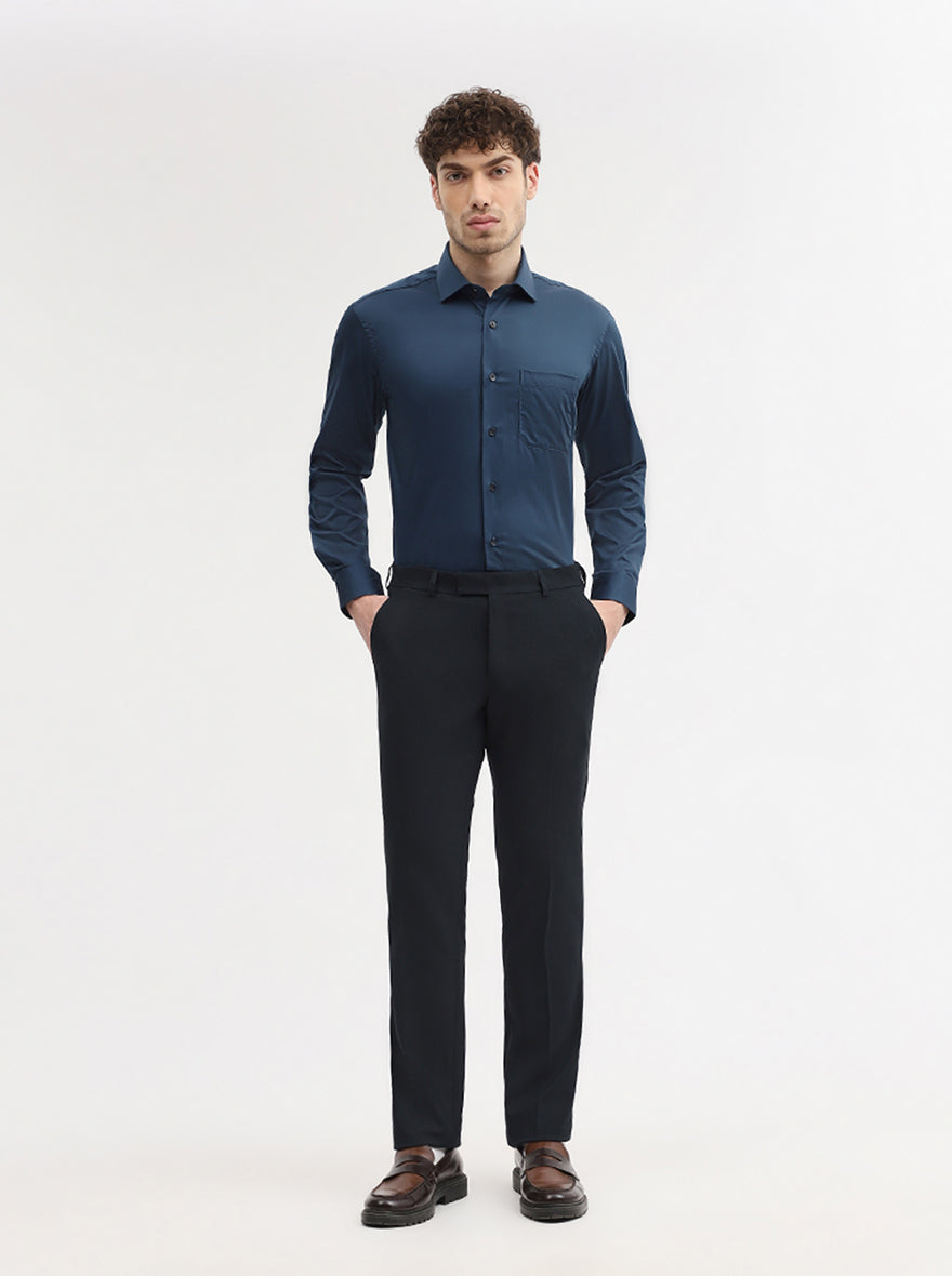 Navy Blue Solid Slim Fit Formal Trouser | Wyre