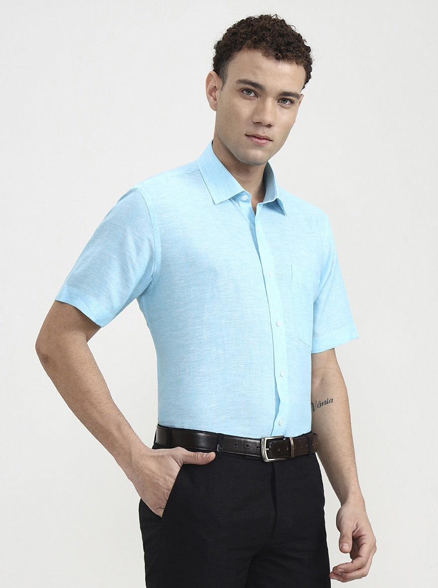 Sky Blue Solid Regular Fit Formal Shirt | JadeBlue