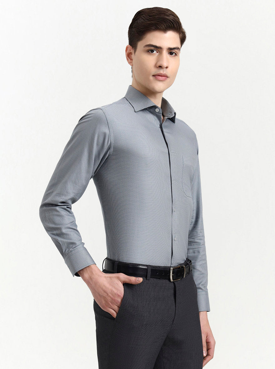 Grey Solid Slim Fit Formal Shirt | Metal