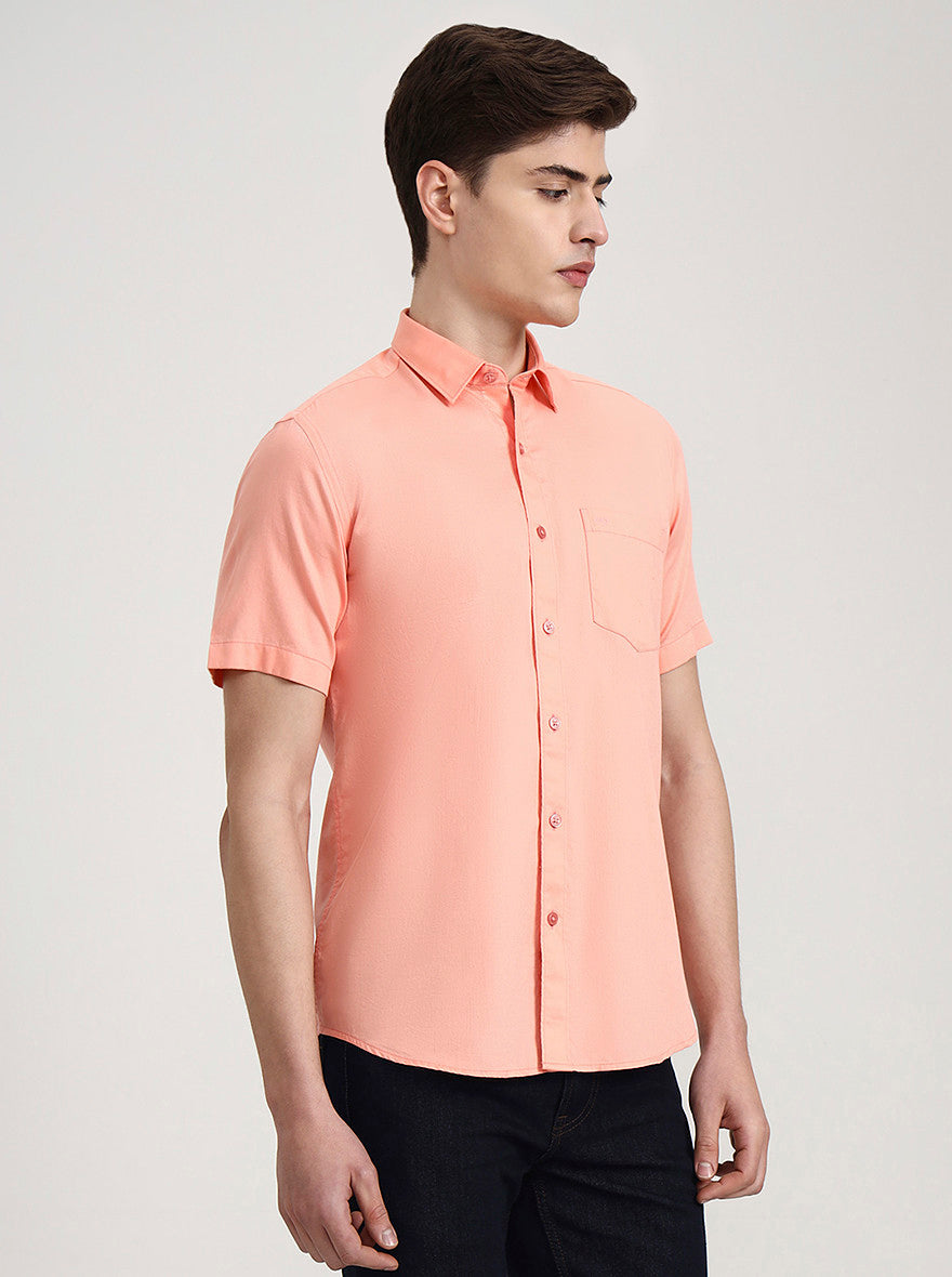 Pink Solid Tailored Fit Semi Casual Shirt | JadeBlue