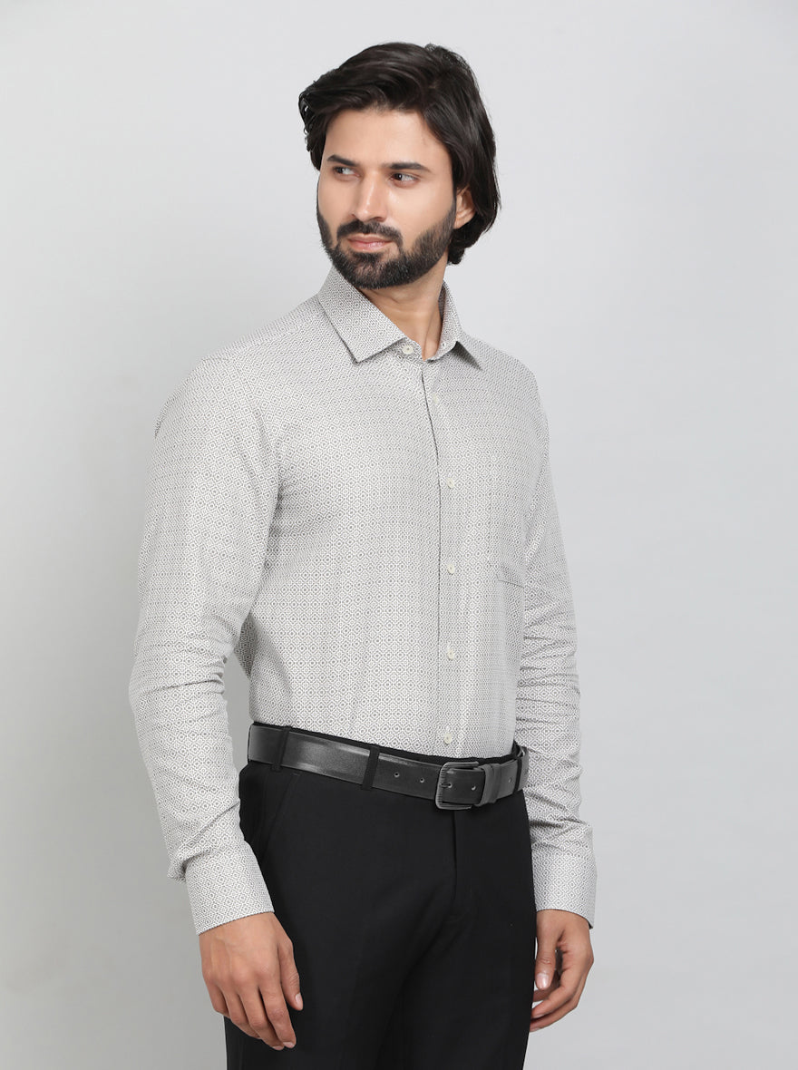 Beige Printed Slim Fit Formal Shirt | JadeBlue Youth