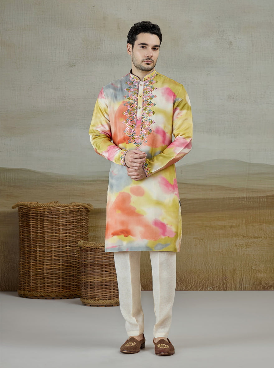 Multicolor Printed & Embroidered Kurta Pajama | TULA