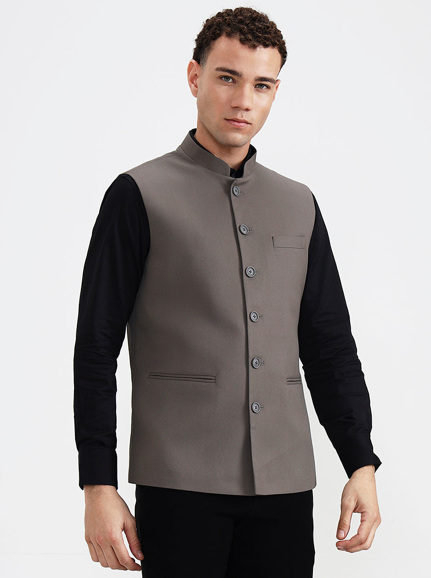 Grey Solid Regular Fit Waistcoat | Greenfibre