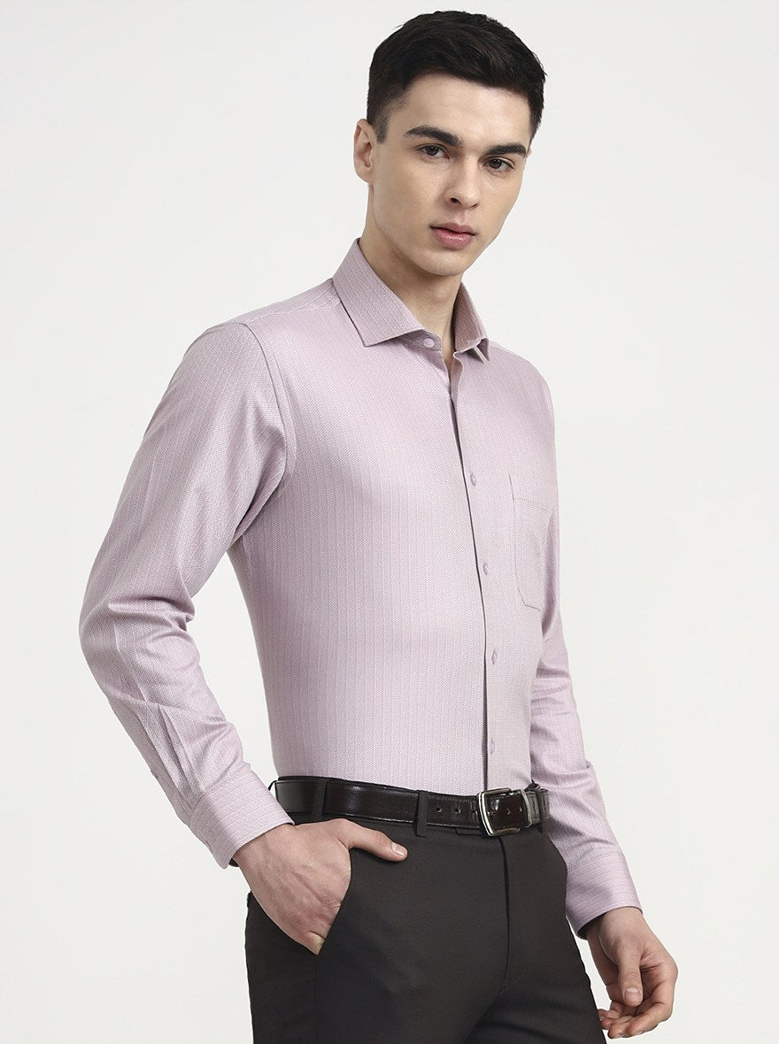 Dark Pink Striped Slim Fit Formal Shirt | Metal