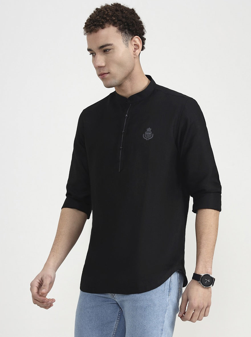 Black Solid Slim Fit Party Wear Kurta | Wyre