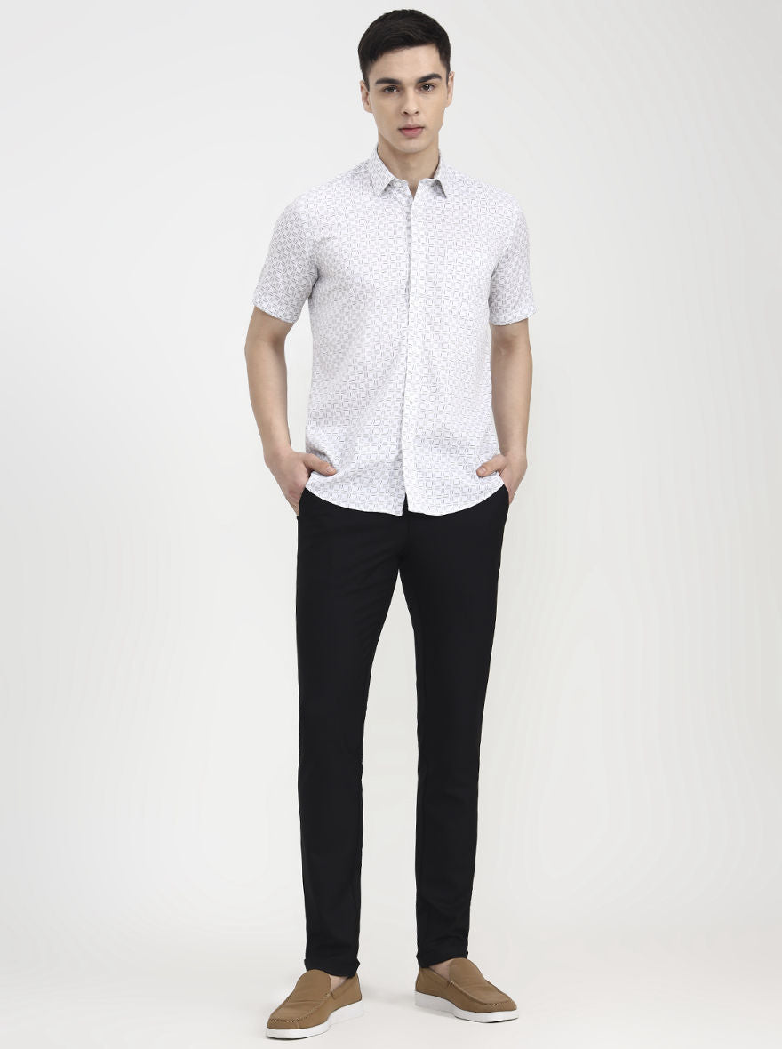 White Printed Tailored Fit Semi Casual Shirt | JadeBlue