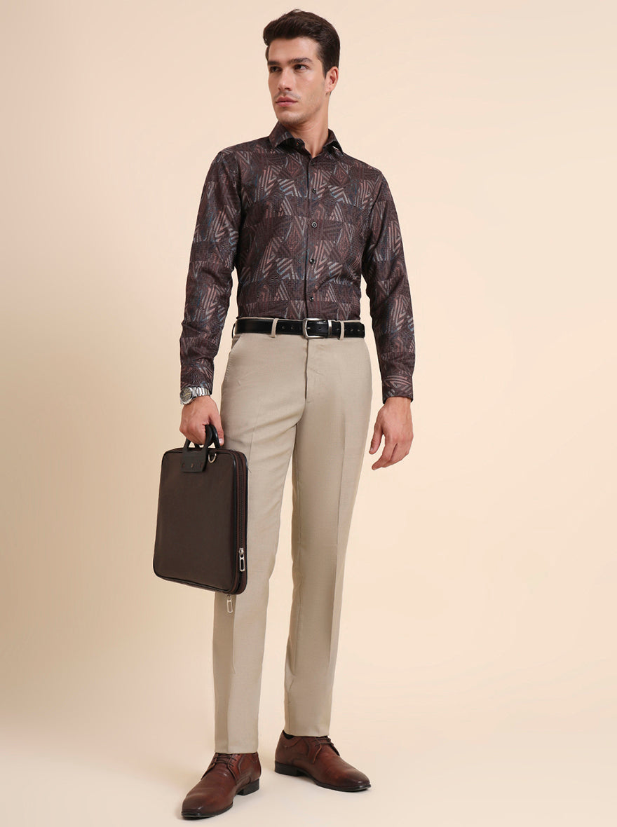 Fawn Solid Slim Fit Formal Trouser | Greenfibre