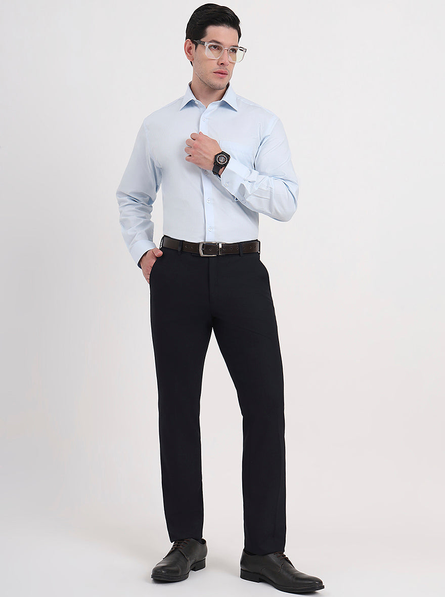 Navy Blue Solid Slim Fit Formal Trouser | JB Studio