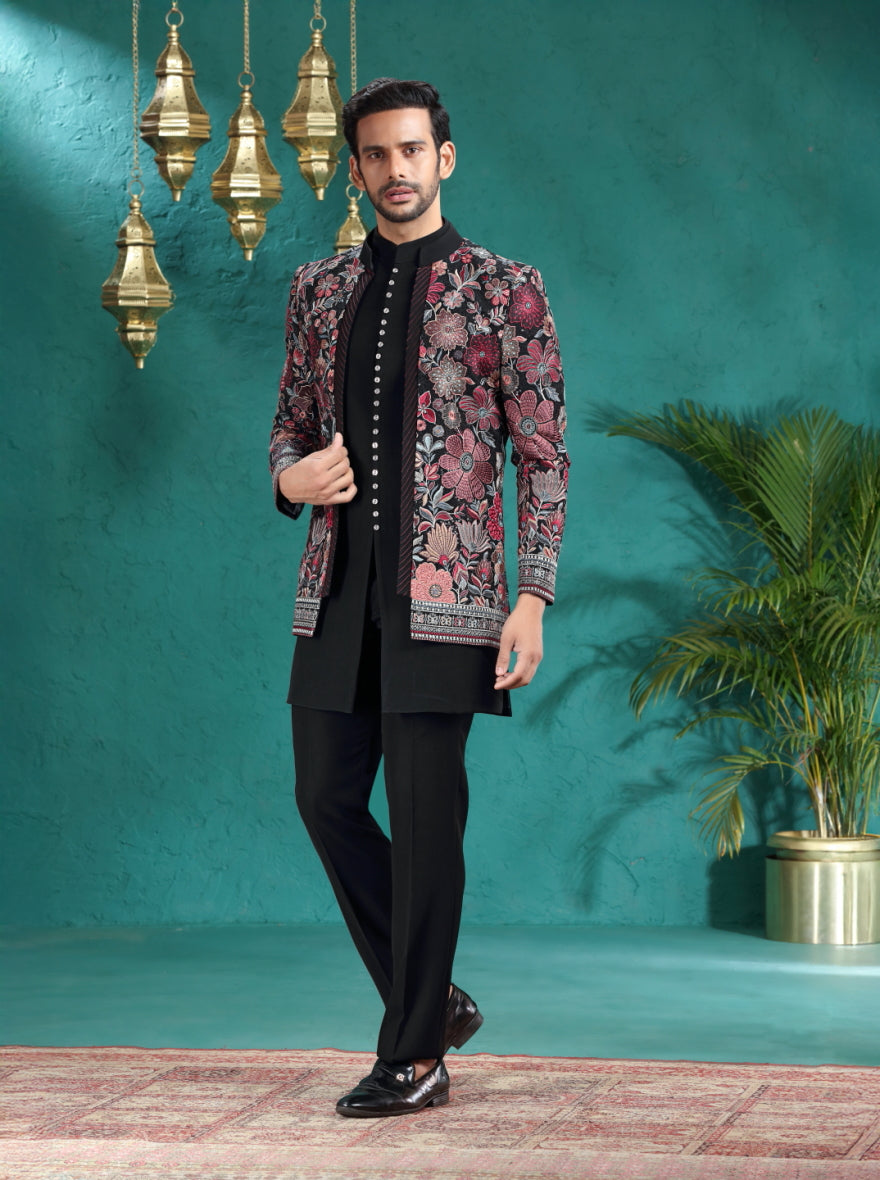 Black Embroidered Indowestern | TULA
