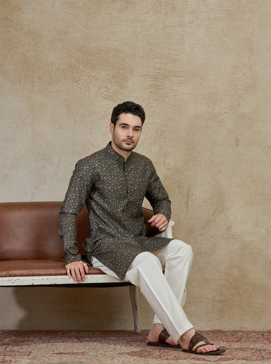 Olive Printed Kurta | The Kurta Company