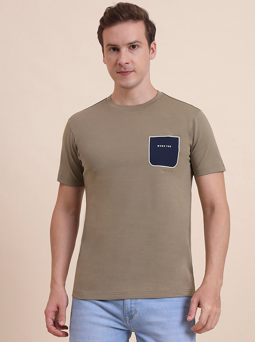 Olive Printed Slim Fit T-Shirt | JadeBlue