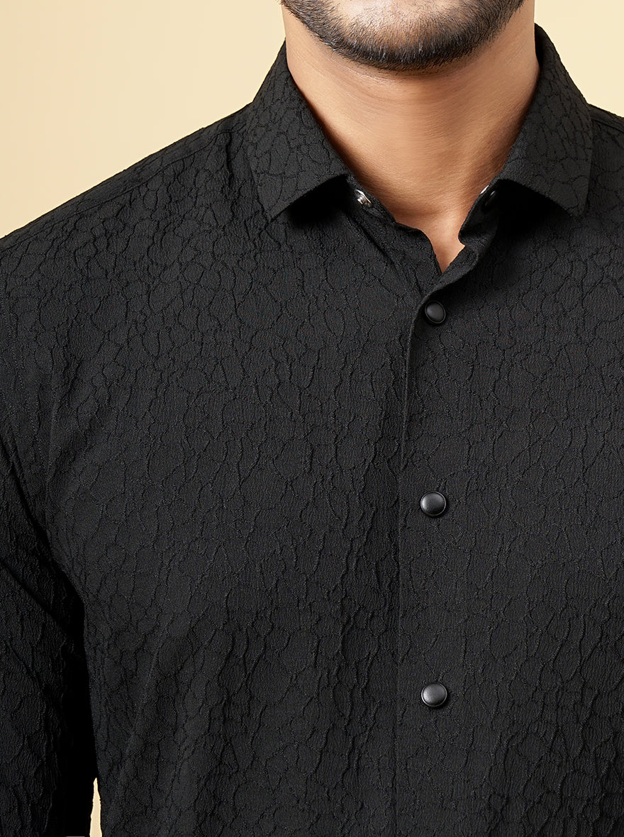 Black Solid Slim Fit Party Wear Shirt | JB Studio