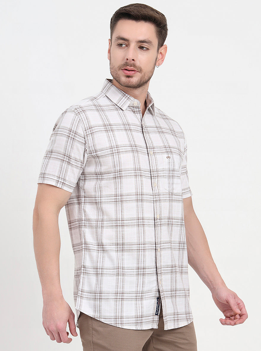 Brown & Beige Checked Slim Fit Casual Shirt | JadeBlue