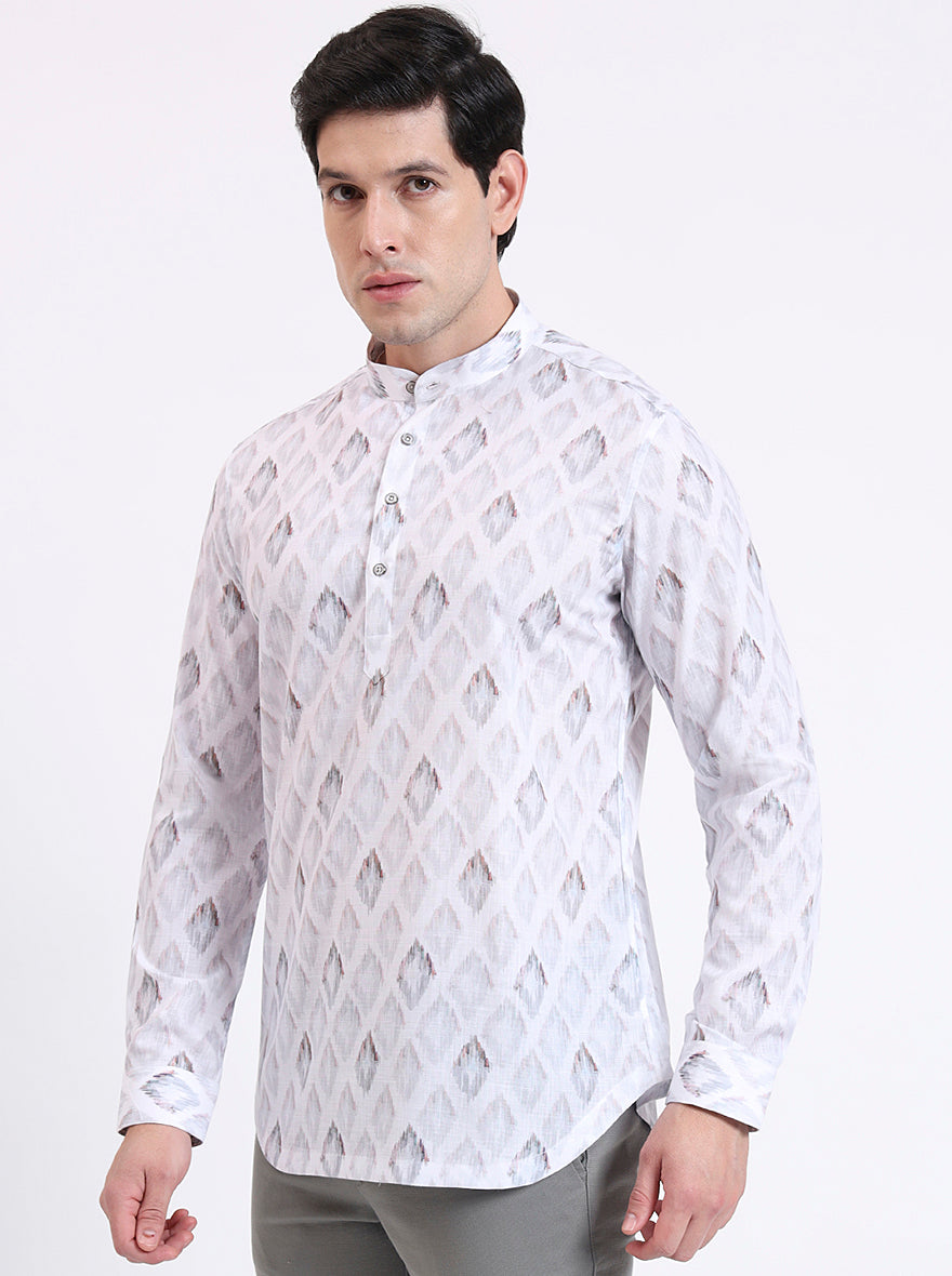 White Printed Slim Fit Party Wear Kurta | Wyre