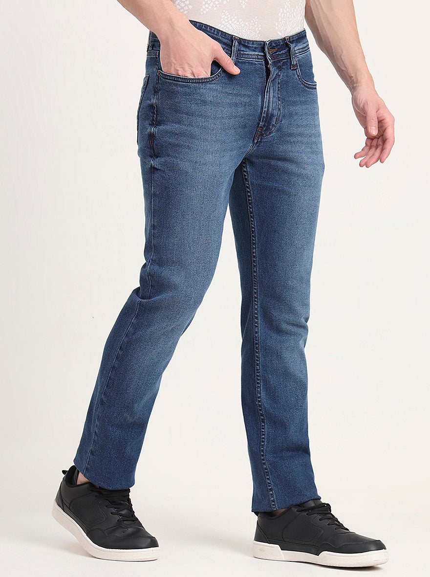 Mid Blue Washed Straight Fit Jeans | JadeBlue