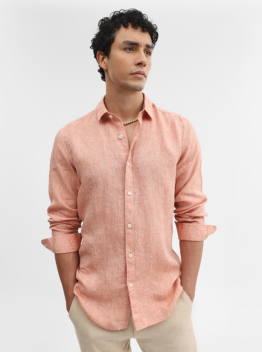 Rust Solid Slim Fit Casual Shirt | JadeBlue