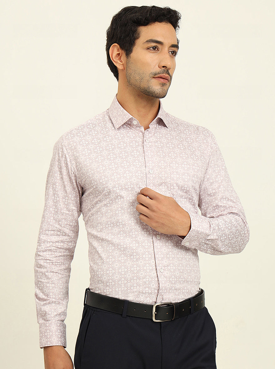 Pink Printed Slim Fit Formal Shirt | Metal