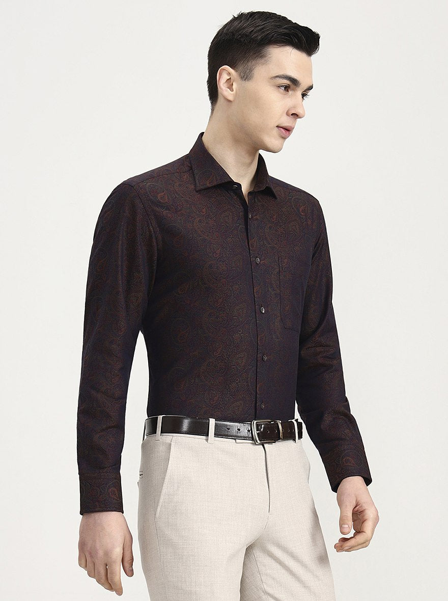 Maroon Printed Slim Fit Formal Shirt | JadeBlue Super Luxe