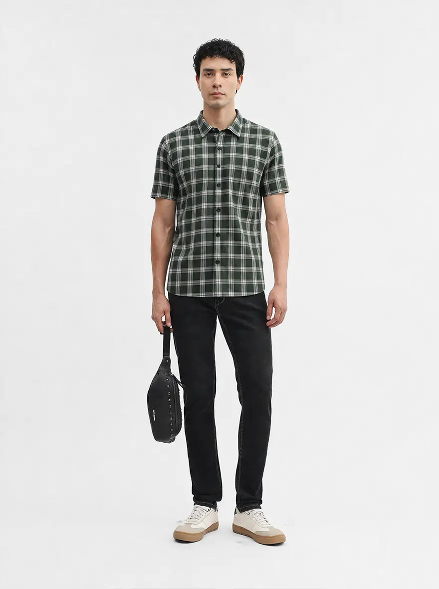 Green Checked Smart Fit Semi Casual Shirt | JadeBlue