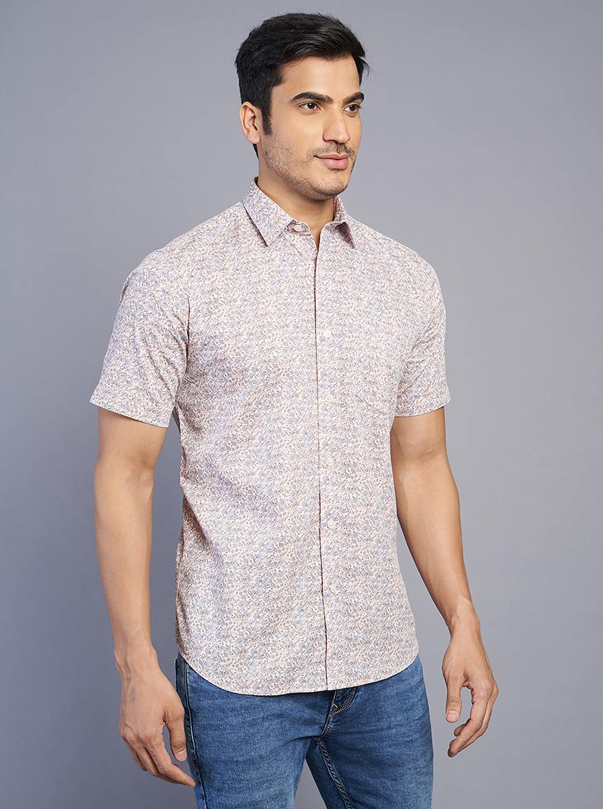 Light Purple & Pink Printed Slim Fit Semi Casual Shirt | JadeBlue