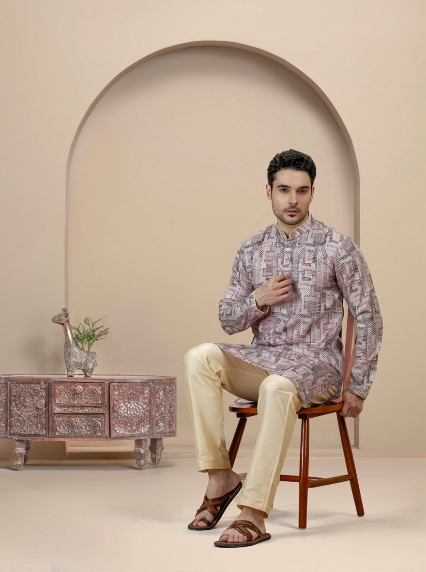 Beige & Brown Printed Kurta | The Kurta Company