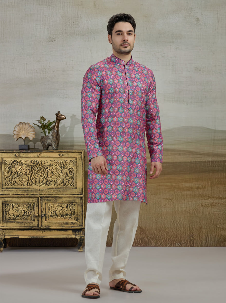 Pink & Green Printed Kurta | The Kurta Company
