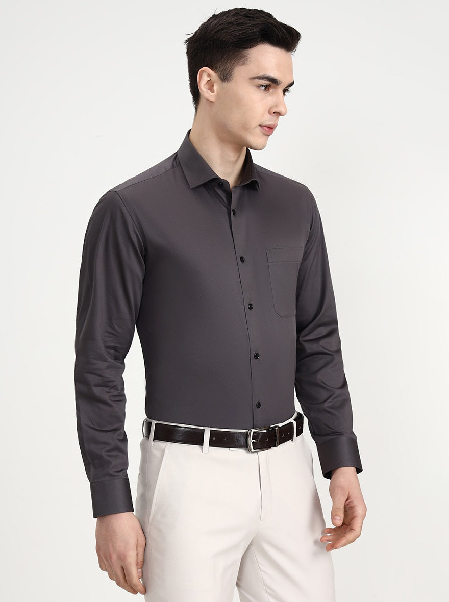 Dark Grey Solid Slim Fit Formal Shirt | Greenfibre