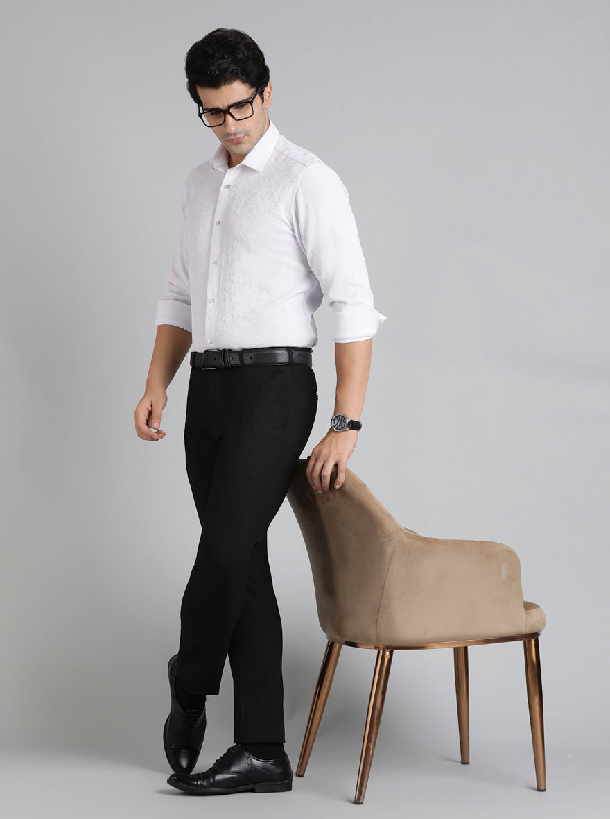 Black Solid Super Slim Fit Formal Trouser | JadeBlue Youth