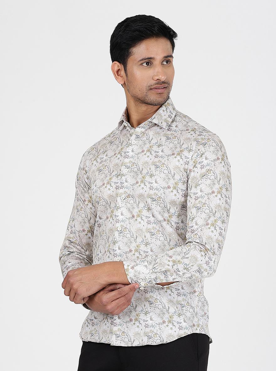 Creams Printed Slim Fit Party Wear Shirt | JB Studio