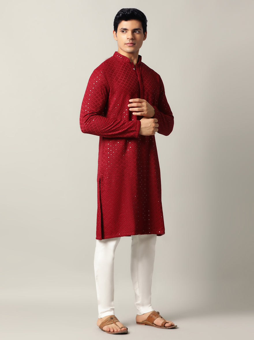 Maroon Embroidered Kurta | The Kurta Company