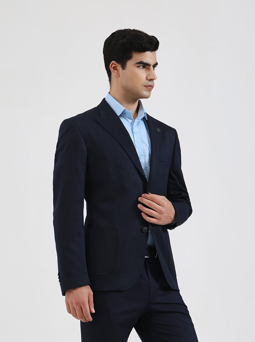 Blue Solid Regular Fit Blazer | Wyre