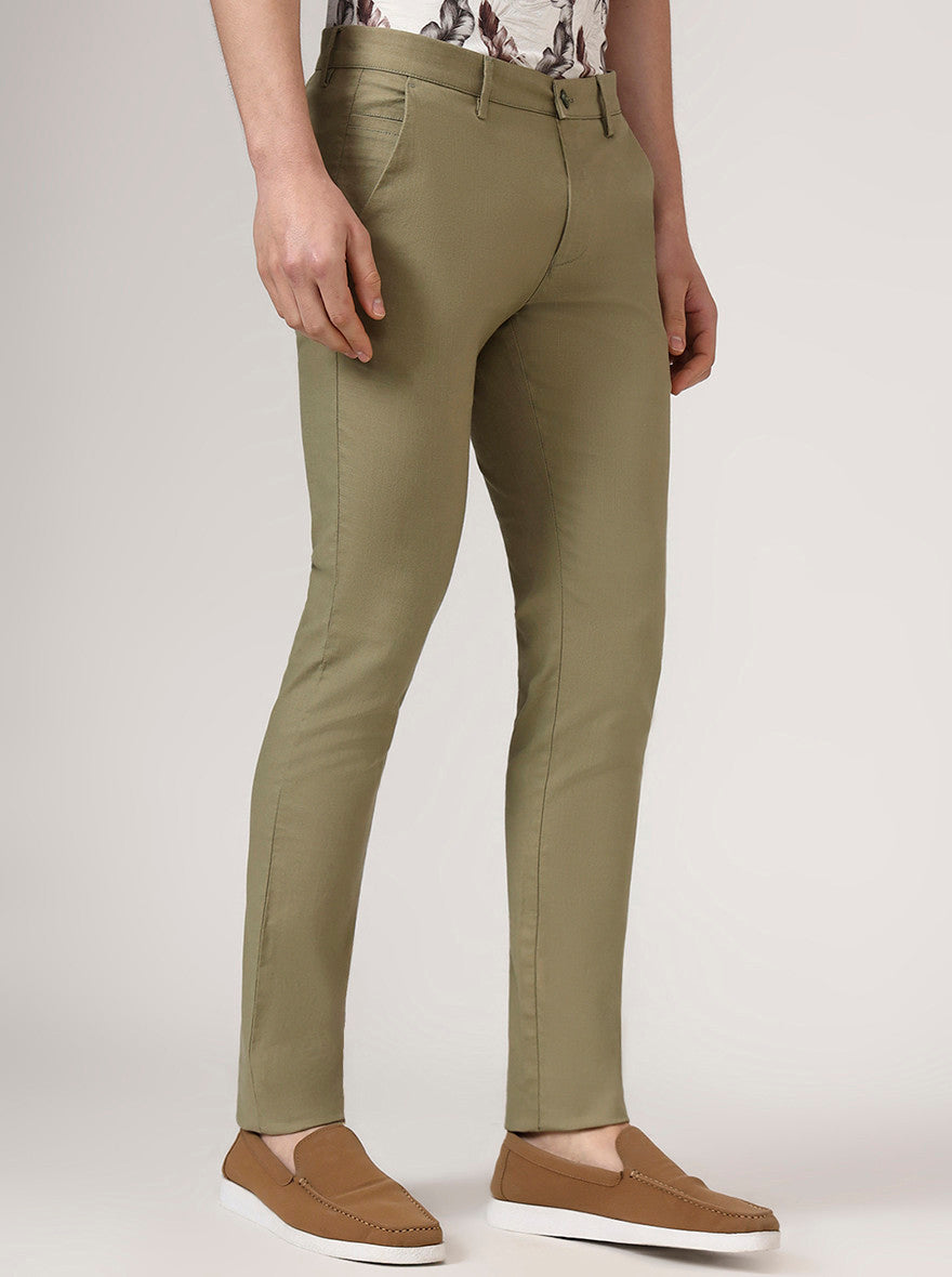 Pista Green Solid Super Slim Fit Casual Trouser | Greenfibre
