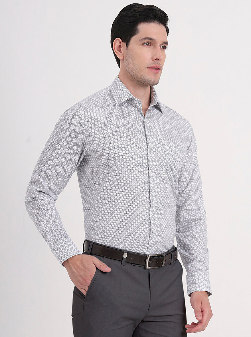 Beige & Black Printed Regular Fit Formal Shirt | JadeBlue