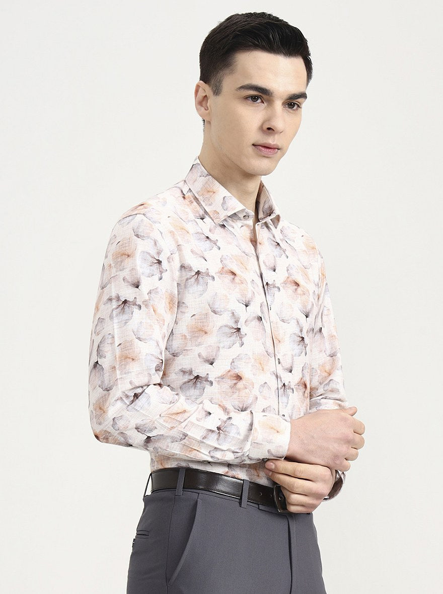 Beige Printed Slim Fit Party Wear Shirt | Greenfibre